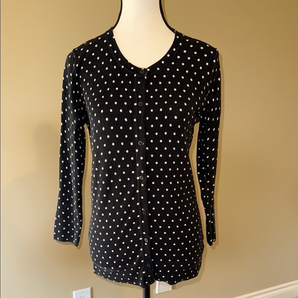Merona Cardigan Black with White Polka Dots Button Down Sweater Women’s Size M